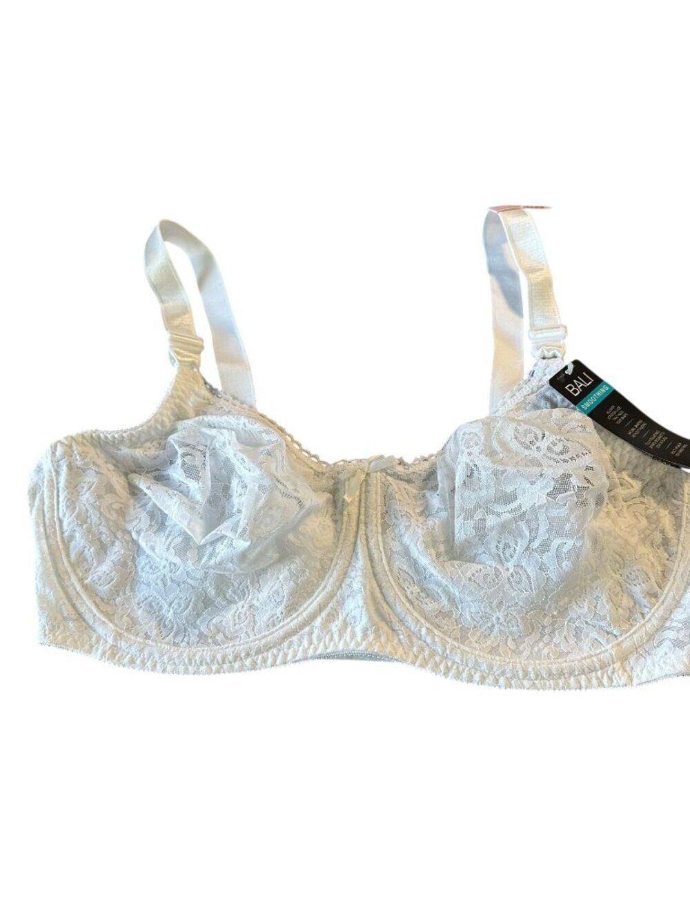 NEW Bali Back Smoothing Bra Underwire White Unlined Stretch Lace Lingerie 40D